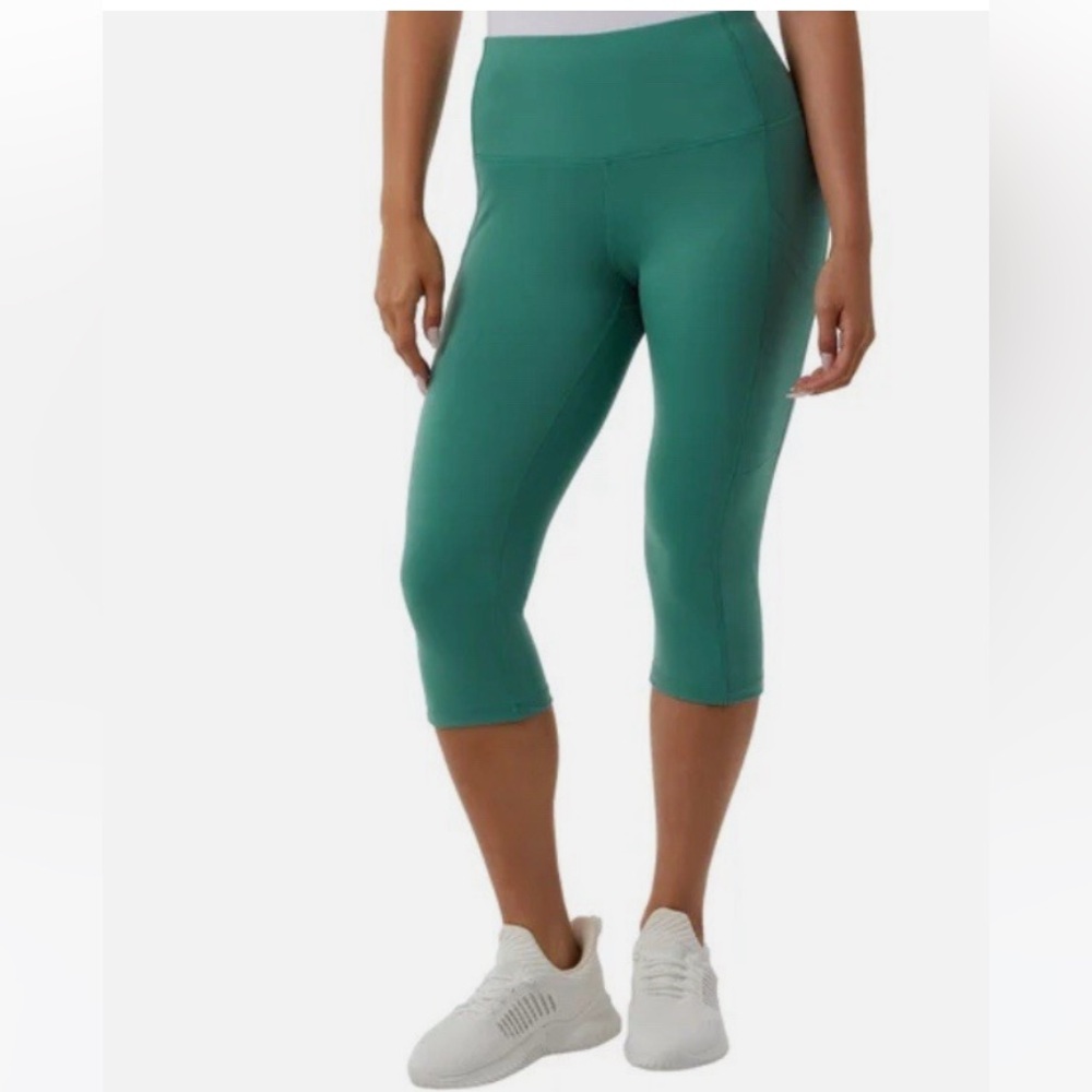 32 Degrees Cool Womens Leggings Green Cropped Active Stretch Pockets High Waist